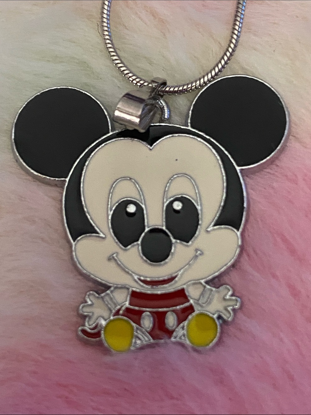 Baby Mickey Mouse Character Enamel Necklace Pendant - Black, White, Red, Yellow
